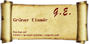 Grüner Elemér névjegykártya